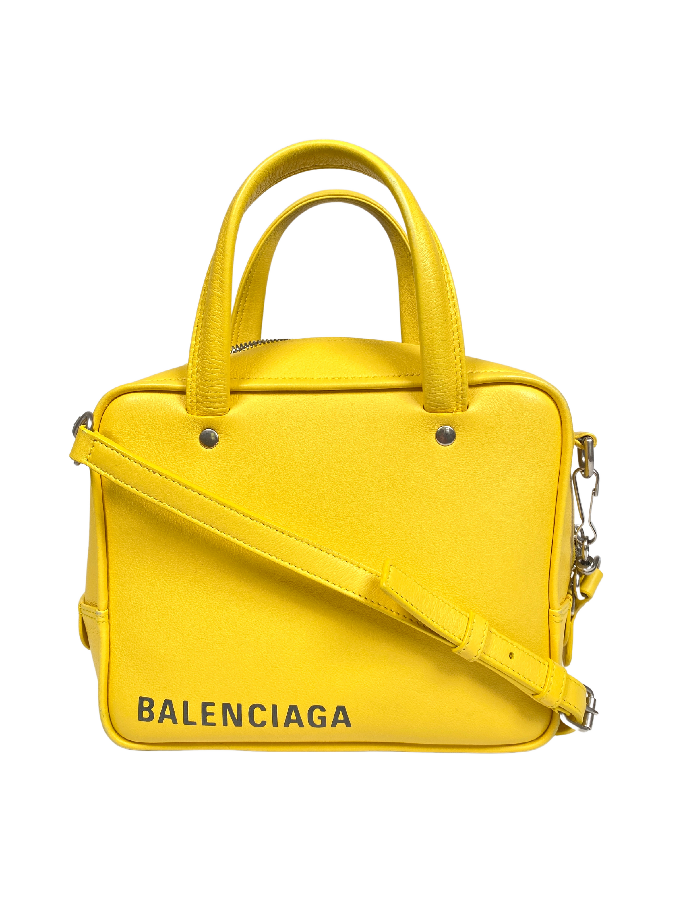 BALENCIAGA TRIANGLE SQUARE XS BAG IN YELLOW RE.LUXE AU