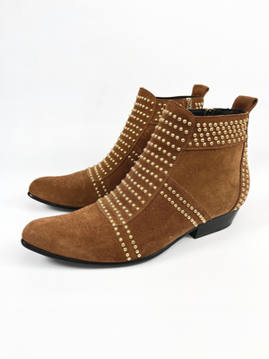 ANINE BING - CHARLIE CARAMEL STUDDED SUEDE ANKLE BOOTS  - SZ 39