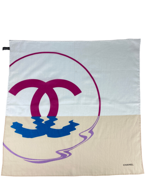 CHANEL - 100% COTTON SQUARE SCARF WITH CC LOGO