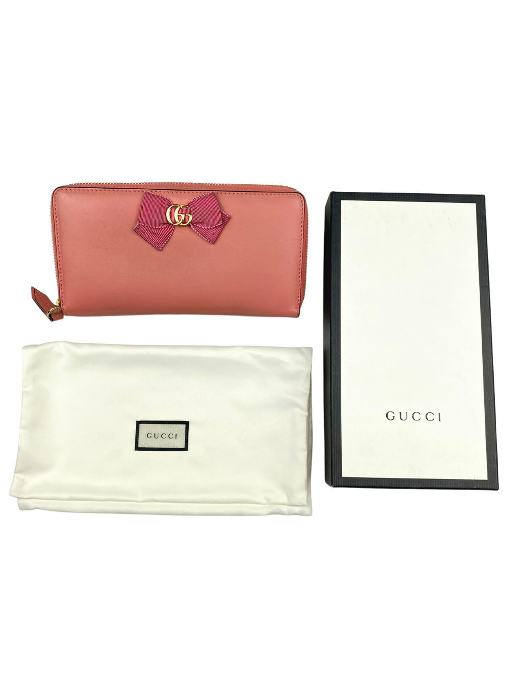 GUCCI - PINK MARMONT BOW ZIP AROUND WALLET