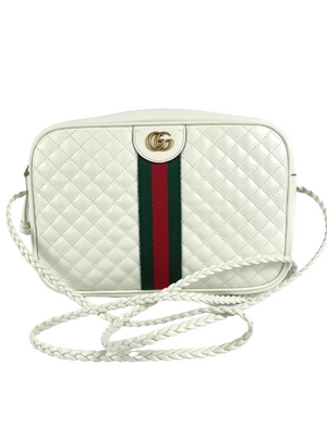 GUCCI - SMALL QUILTED WHITE LEATHER CROSS BODY BAG - NEW