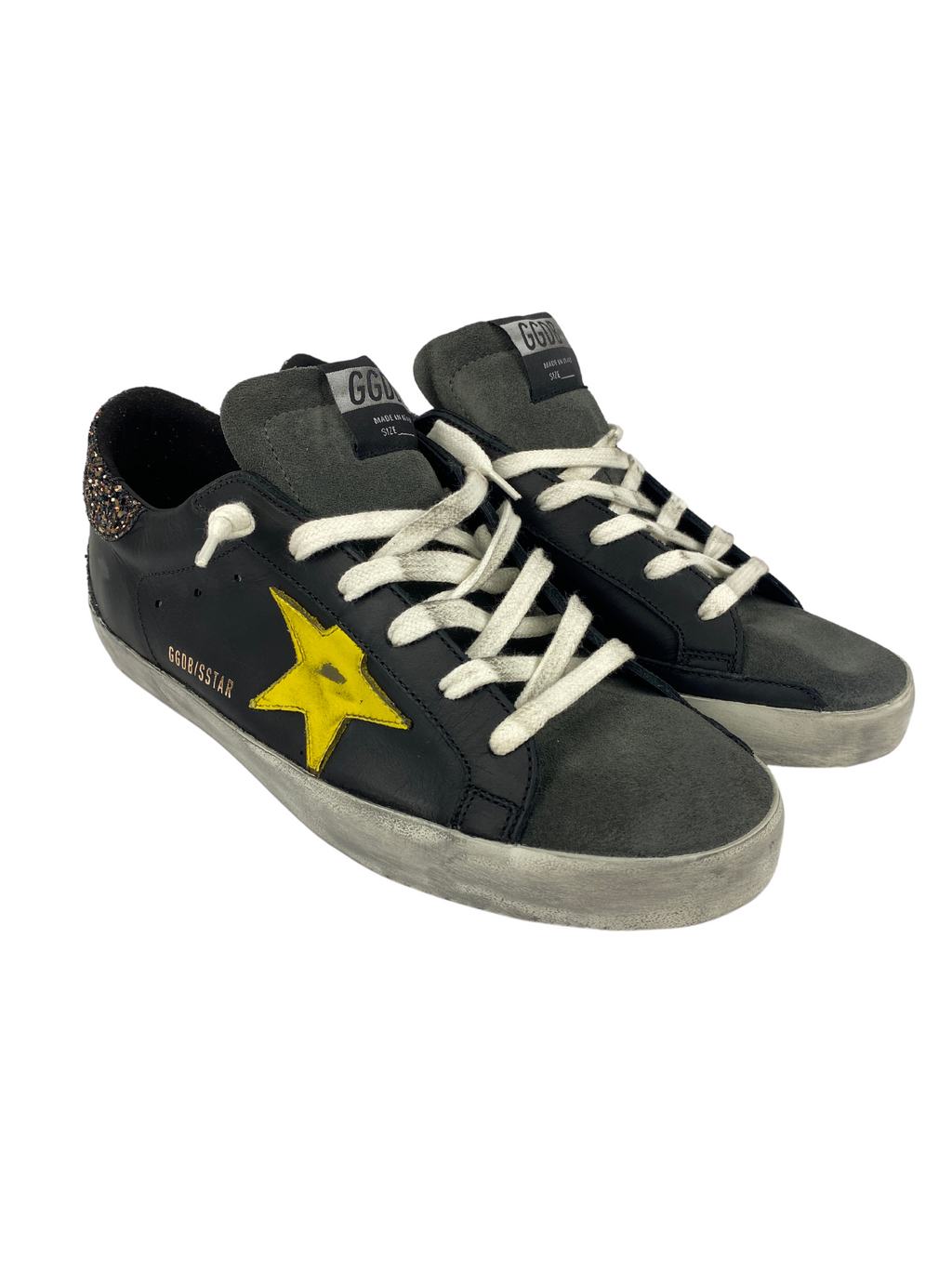 GOLDEN GOOSE - SUPERSTAR BLACK GLITTER YELLOW - SIZE 41 NEW IN BOX