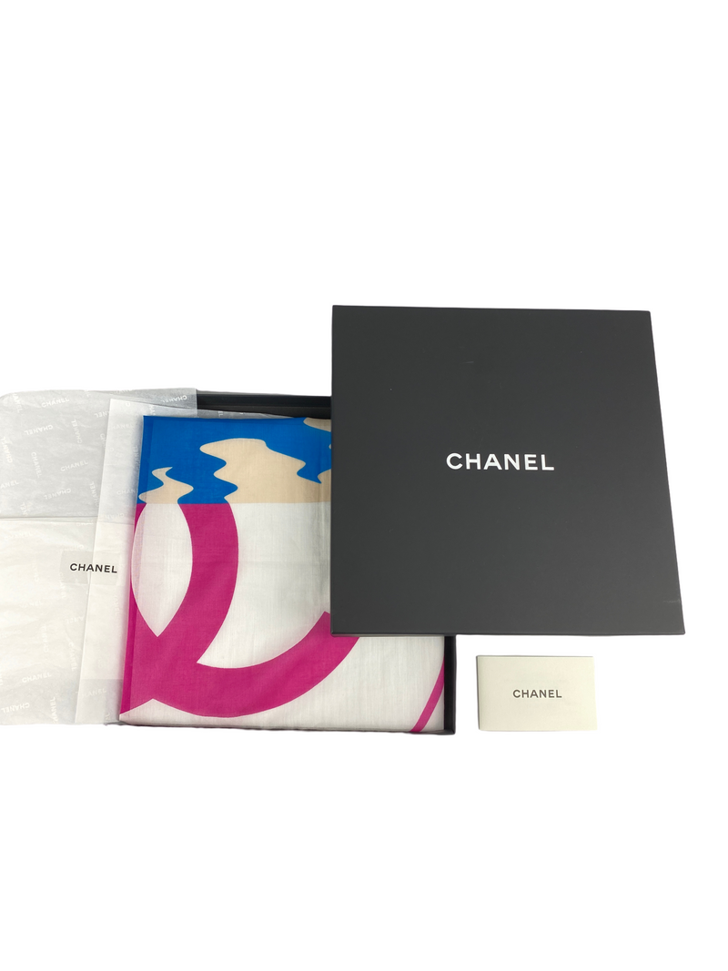 CHANEL - 100% COTTON SQUARE SCARF WITH CC LOGO