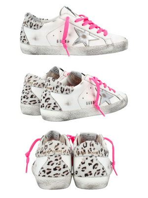 GOLDEN GOOSE - WHITE SUPERSTARS LEOPARD HEEL - SZ 39 - NEW IN BOX