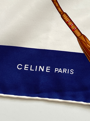 CELINE - 100% SILK EQUESTRIAN SCARF IN BLUE RED WHITE