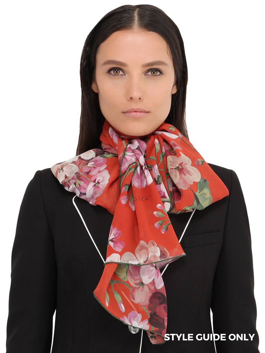 GUCCI - RED GERANIUM PRINT GEORGETTE SILK SCARF - NEW WITH TAGS