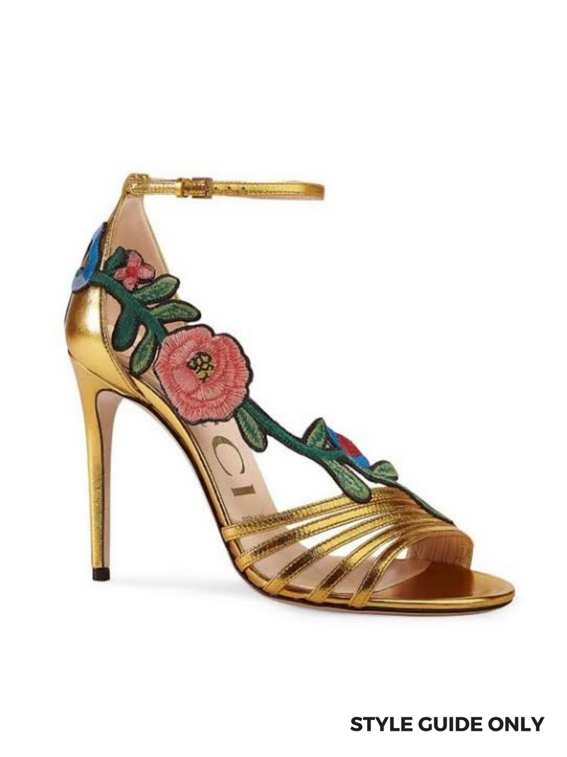 GUCCI - GOLD OPHELIA FLORAL EMBROIDERED SANDALS - SZ 36 EUR