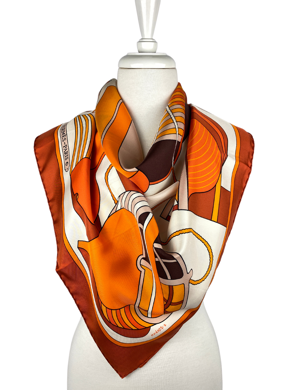 HERMES - THALASSA ORANGE SILK SCARF BY PIERRE PERON