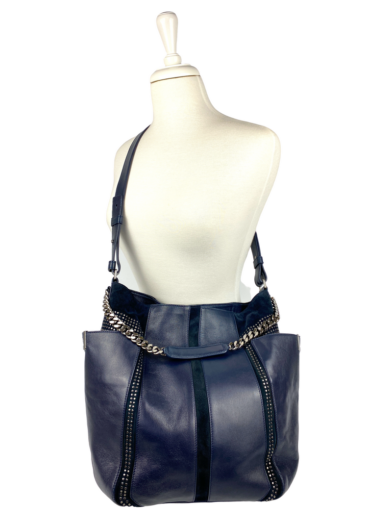 JIMMY CHOO ANNA LARGE STUDDED HOBO IN INK RE.LUXE AU