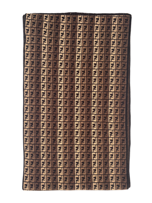 FENDI - FF LOGO BEIGE, BROWN & BLACK 100% WOOL SCARF - 25 X 173 cm