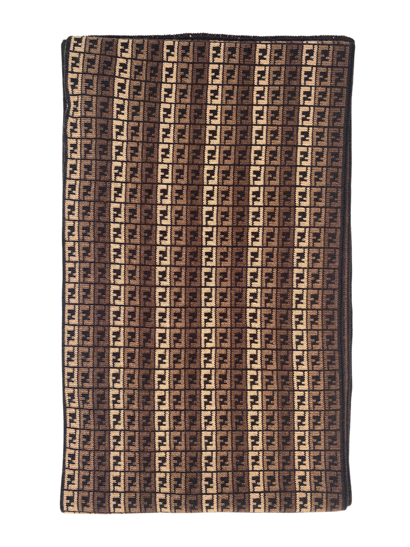 FENDI - FF LOGO BEIGE, BROWN & BLACK 100% WOOL SCARF - 25 X 173 cm