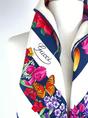 GUCCI - 100% SILK FOULARD MULTICOLOUR FLORAL SCARF