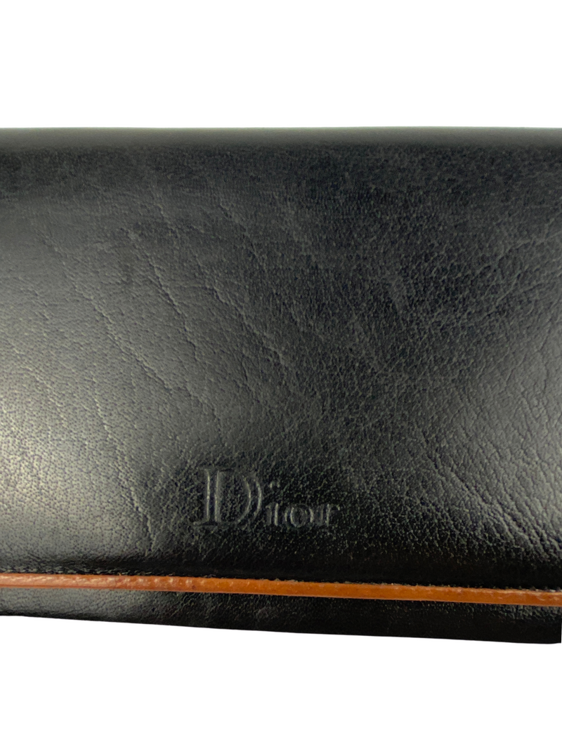 DIOR - BLACK TAN LEATHER KISS LOCK LONG WALLET