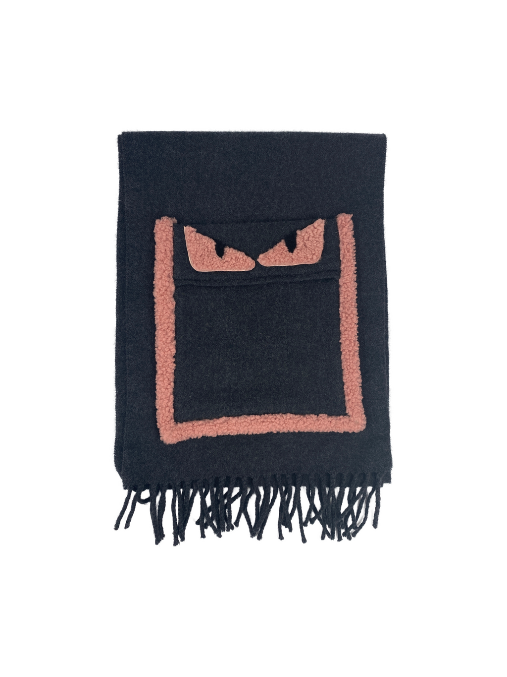 FENDI - CHARCOAL AND PINK SCARF WITH MONSTER POCKET DETAIL