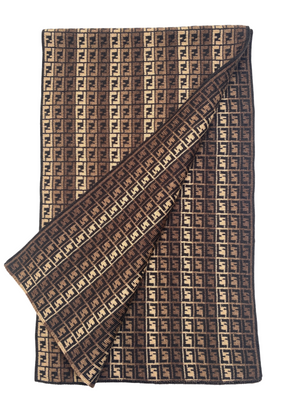 FENDI - FF LOGO BEIGE, BROWN & BLACK 100% WOOL SCARF - 25 X 173 cm