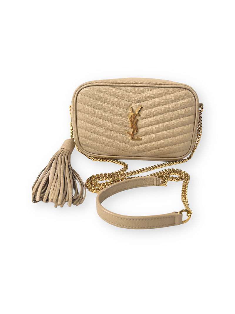 YSL - MINI LOU CAMERA BAG IN DARK BEIGE LEATHER