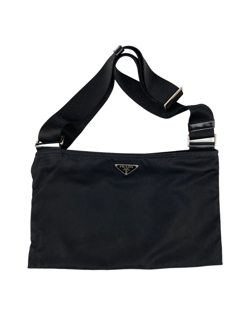 PRADA VINTAGE BLACK TESSUTO MESSENGER CROSS BODY BAG
