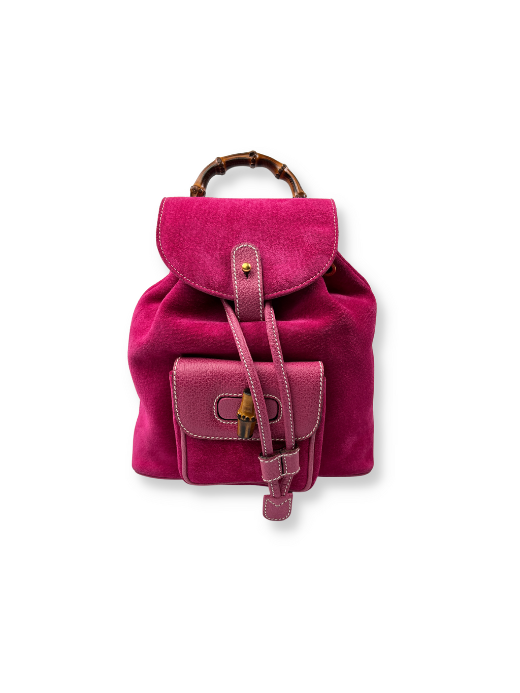 GUCCI - PINK SUEDE BAMBOO DRAWSTRING BACKPACK