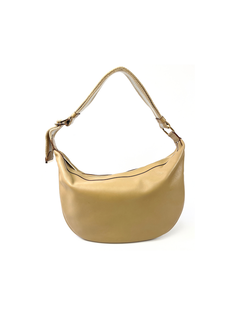 GUCCI - BEIGE LEATHER HOBO BAG WEB STRAP