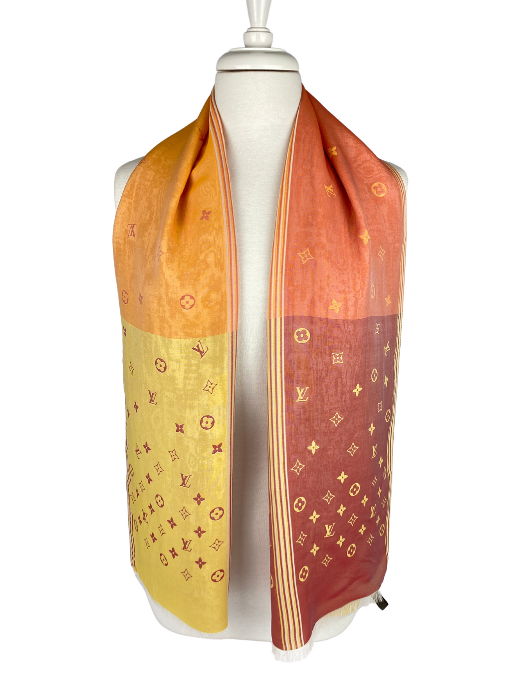 LOUIS VUITTON - 100% SILK MAHINA STOLE SCARF ORANGE RED YELLOW