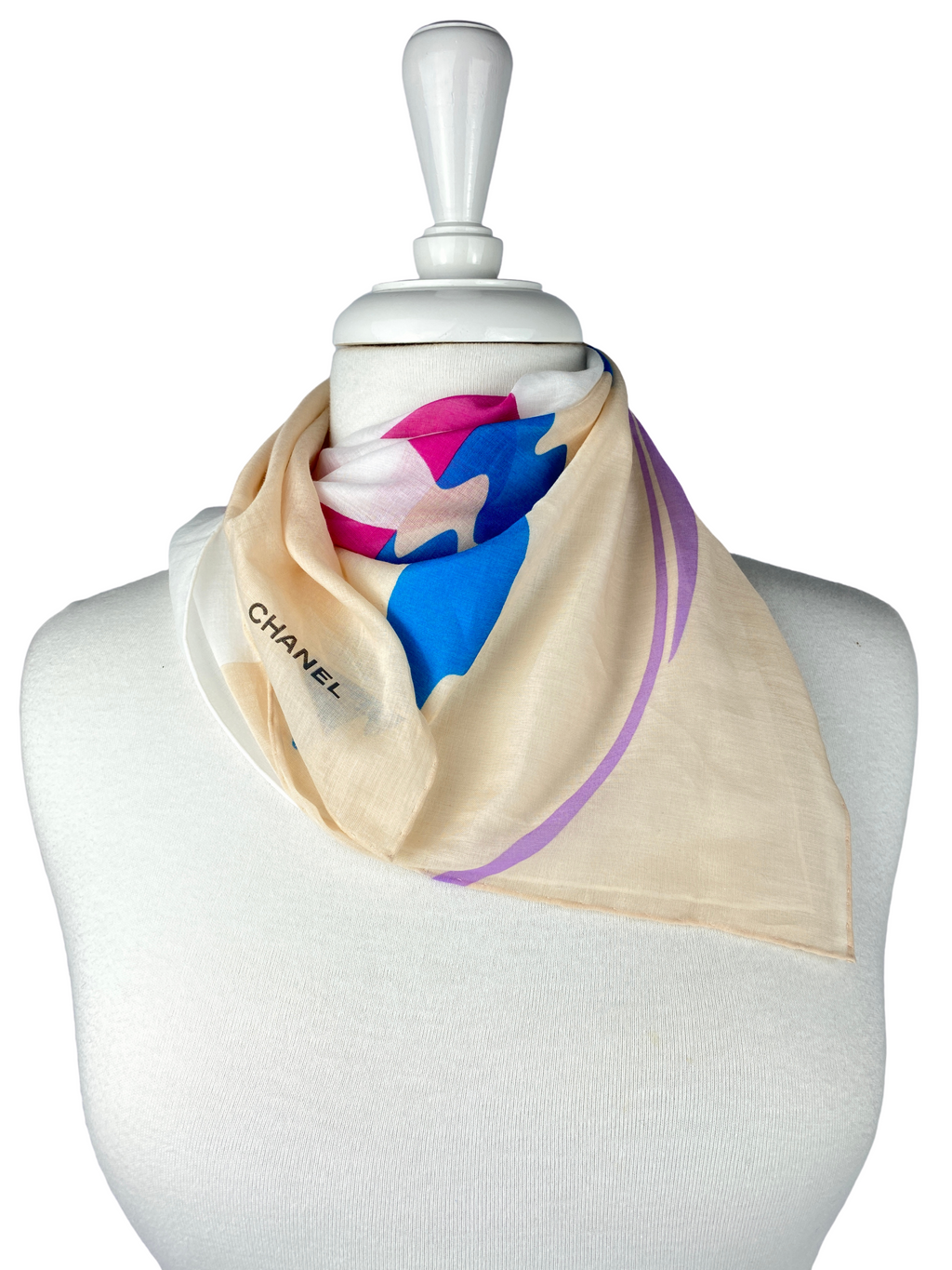 CHANEL - 100% COTTON SQUARE SCARF WITH CC LOGO