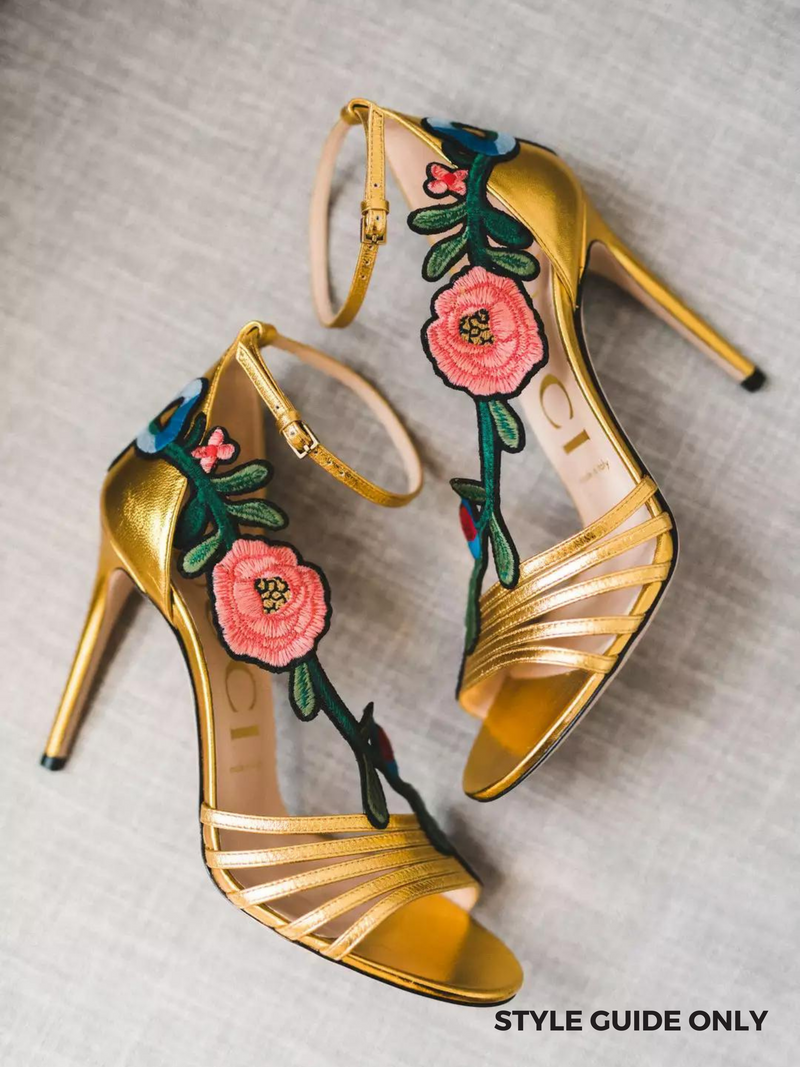 GUCCI - GOLD OPHELIA FLORAL EMBROIDERED SANDALS - SZ 36 EUR