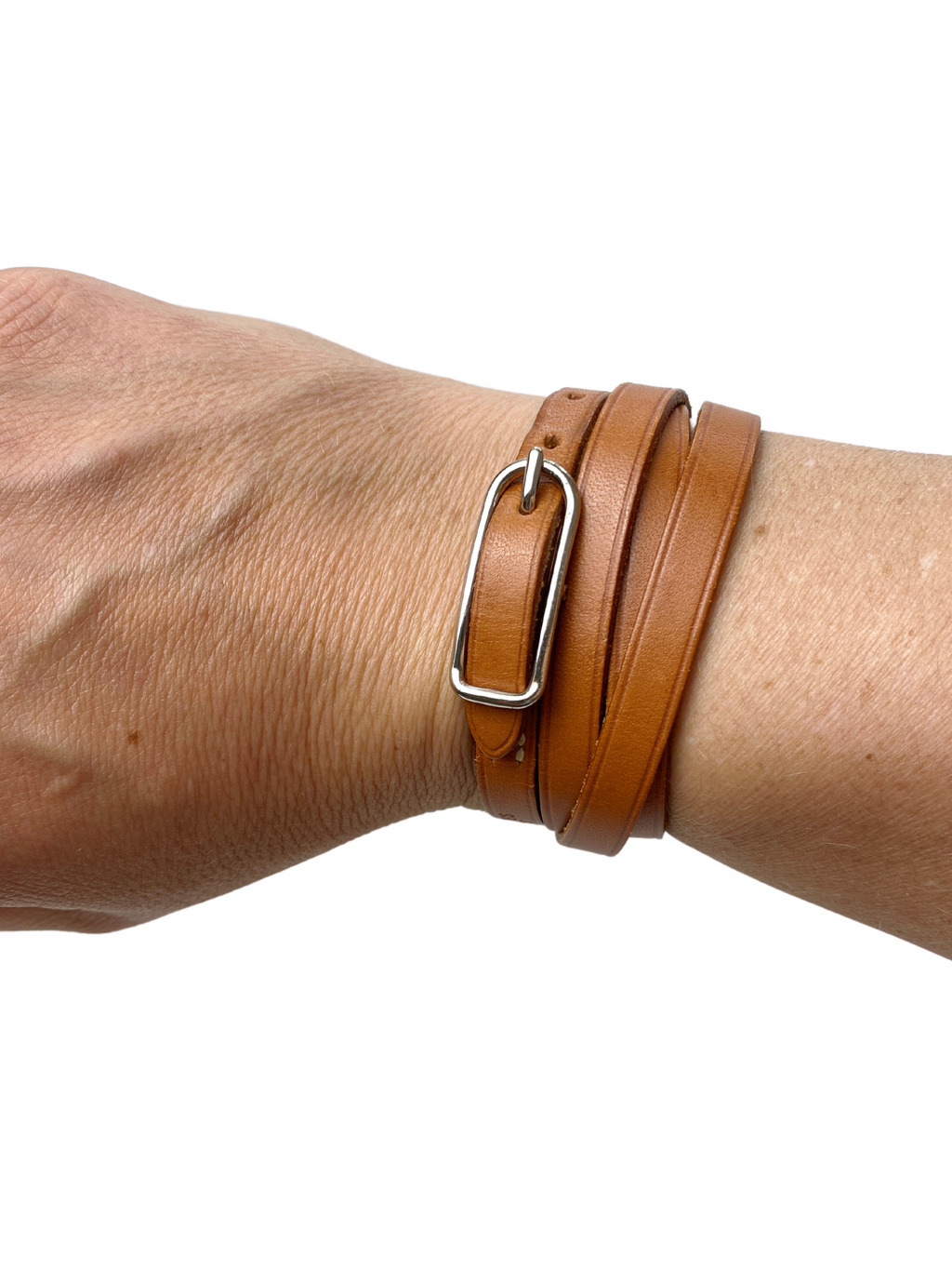 HERMES - VINTAGE LIGHT BROWN LEATHER WRAP BRACELET