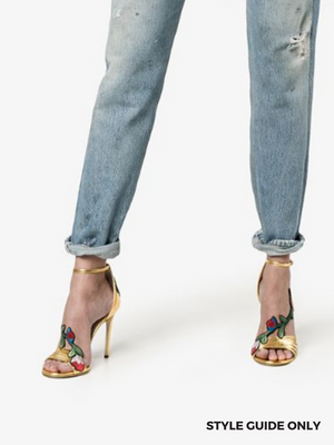 GUCCI - GOLD OPHELIA FLORAL EMBROIDERED SANDALS - SZ 36 EUR