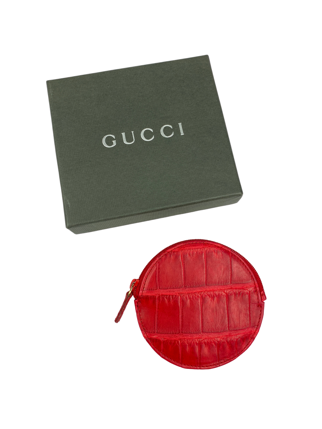 GUCCI - RED CROC EMBOSSED LEATHER COIN CASE
