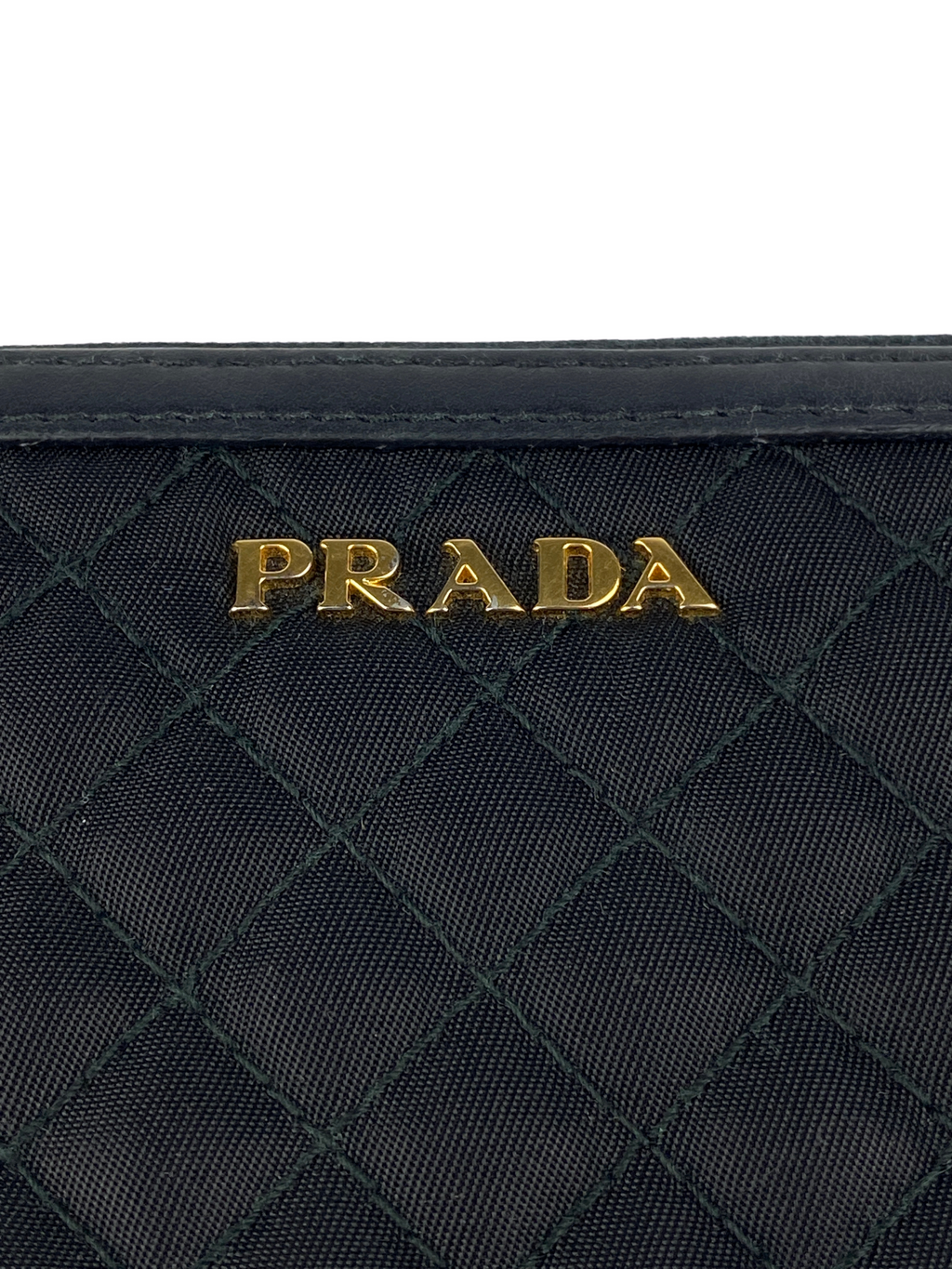 PRADA - QUILTED DIAMOND STITCH ZIPPY BLACK LEATHER & NYLON WALLET