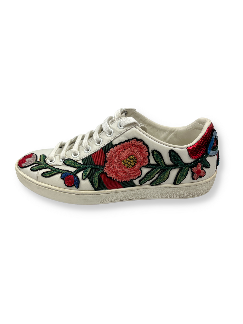 GUCCI - ACE FLORAL EMBROIDERED SNEAKER - SZ 34.5