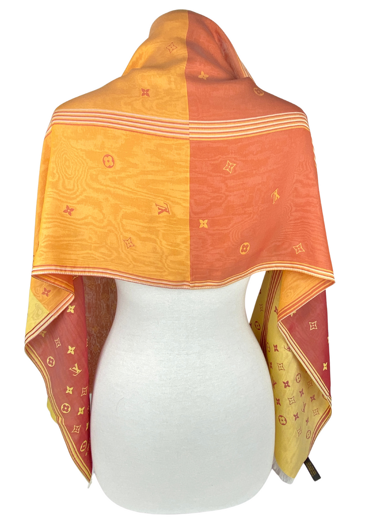 LOUIS VUITTON - 100% SILK MAHINA STOLE SCARF ORANGE RED YELLOW