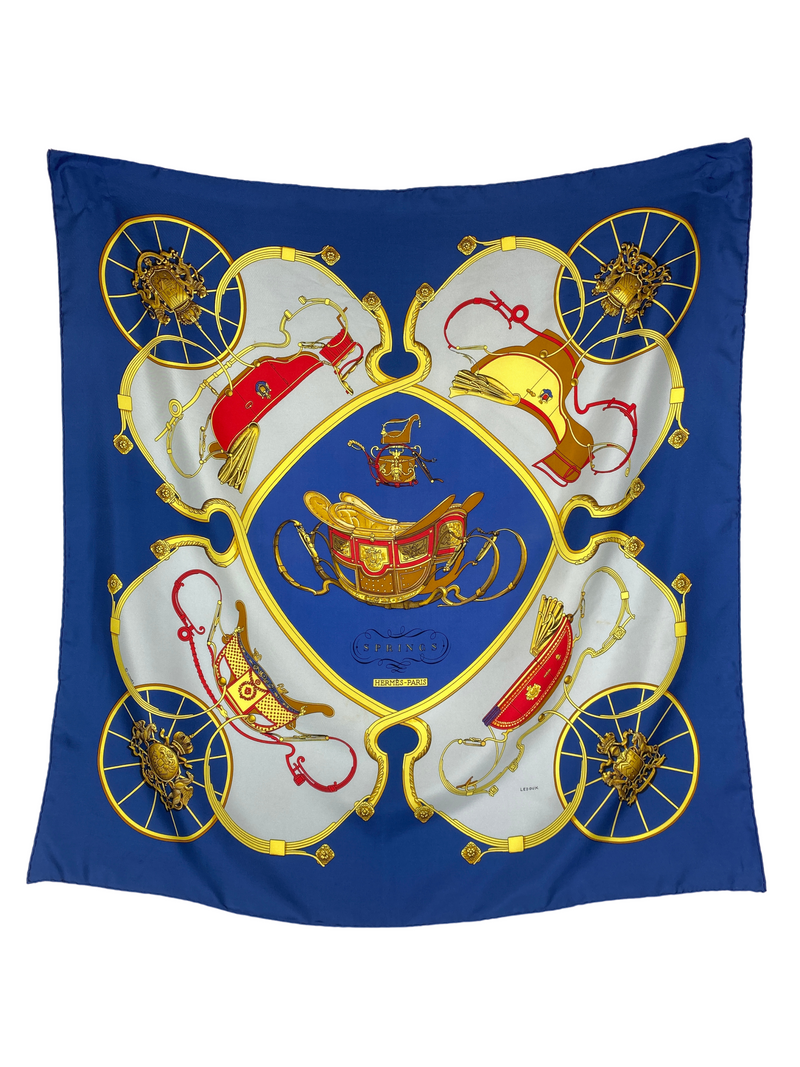 HERMÉS - SPRINGS SILK SCARF IN BLUE BY PHILIPPE LEDOUX  - 90CM