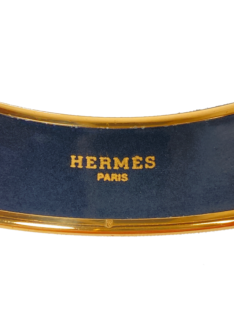 HERMES - WIDE BLUE ENAMEL BRACELET BLUE HORSE PRINT VINTAGE