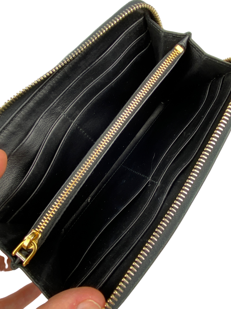 PRADA - QUILTED DIAMOND STITCH ZIPPY BLACK LEATHER & NYLON WALLET
