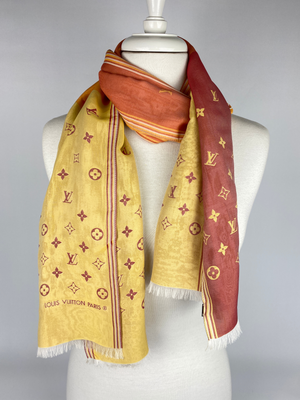 LOUIS VUITTON - 100% SILK MAHINA STOLE SCARF ORANGE RED YELLOW