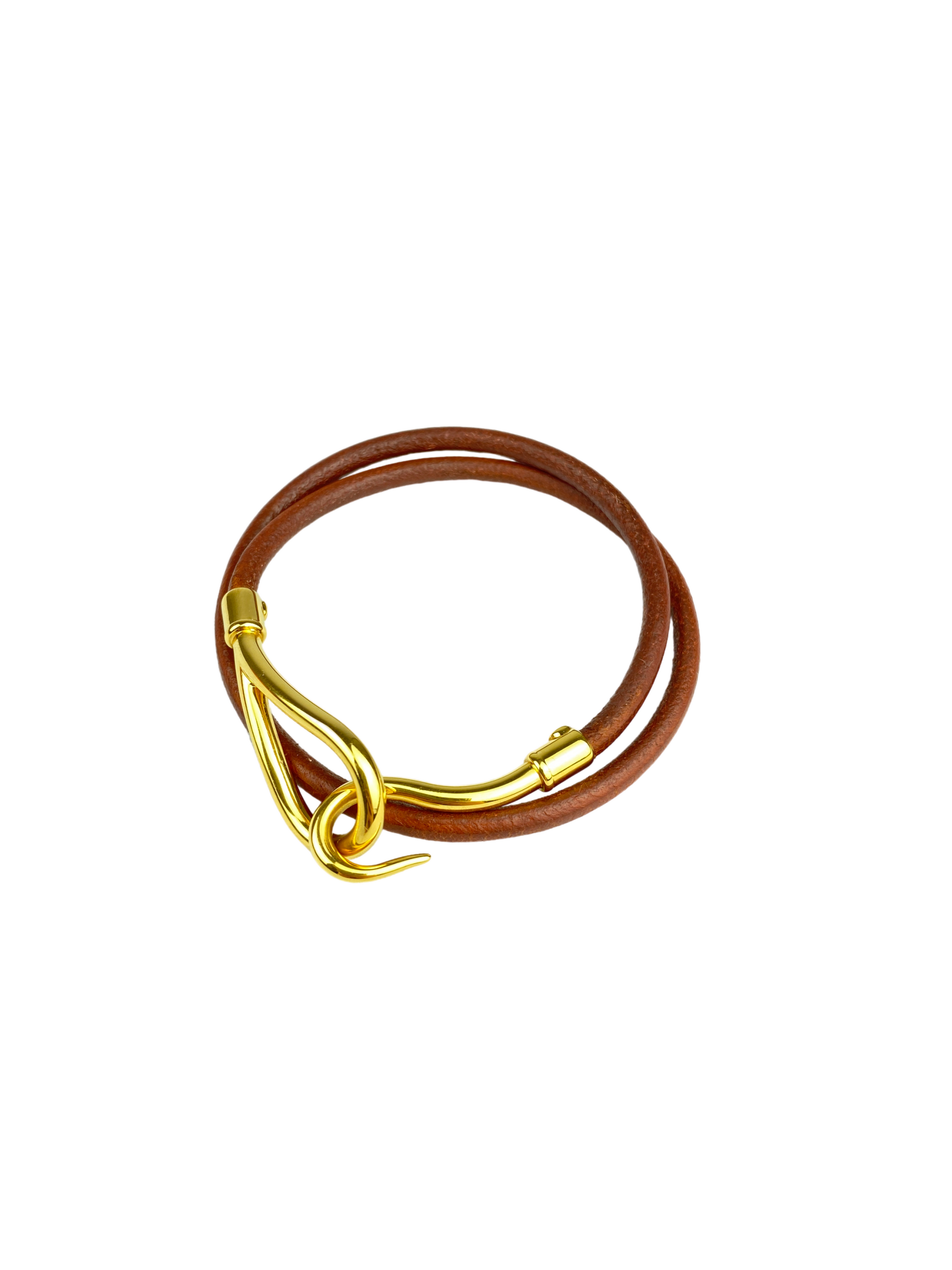 HERMES JUMBO DOUBLE WRAP HOOK BRACELET BROWN WITH GHW RE.LUXE AU