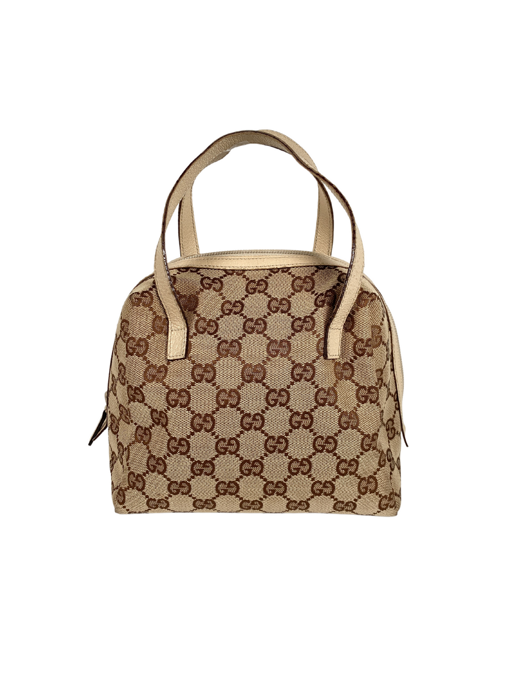 GUCCI - BEIGE & WHITE GG CANVAS & LEATHER MINI SATCHEL BAG