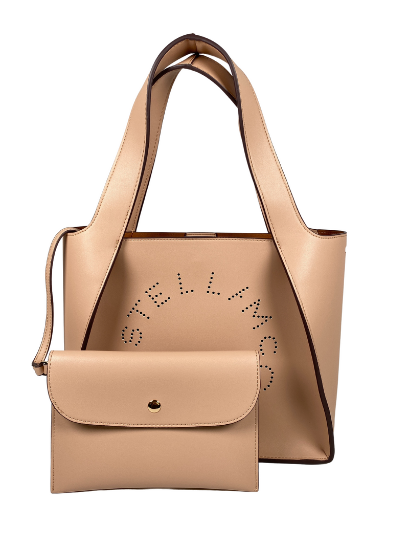 STELLA McCARTNEY - BEIGE PERFORATED LOGO TOTE BAG & POUCH