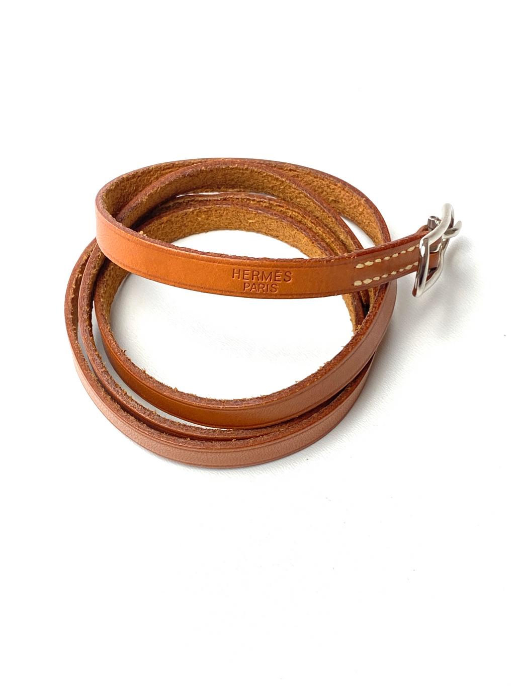 HERMES - VINTAGE LIGHT BROWN LEATHER WRAP BRACELET