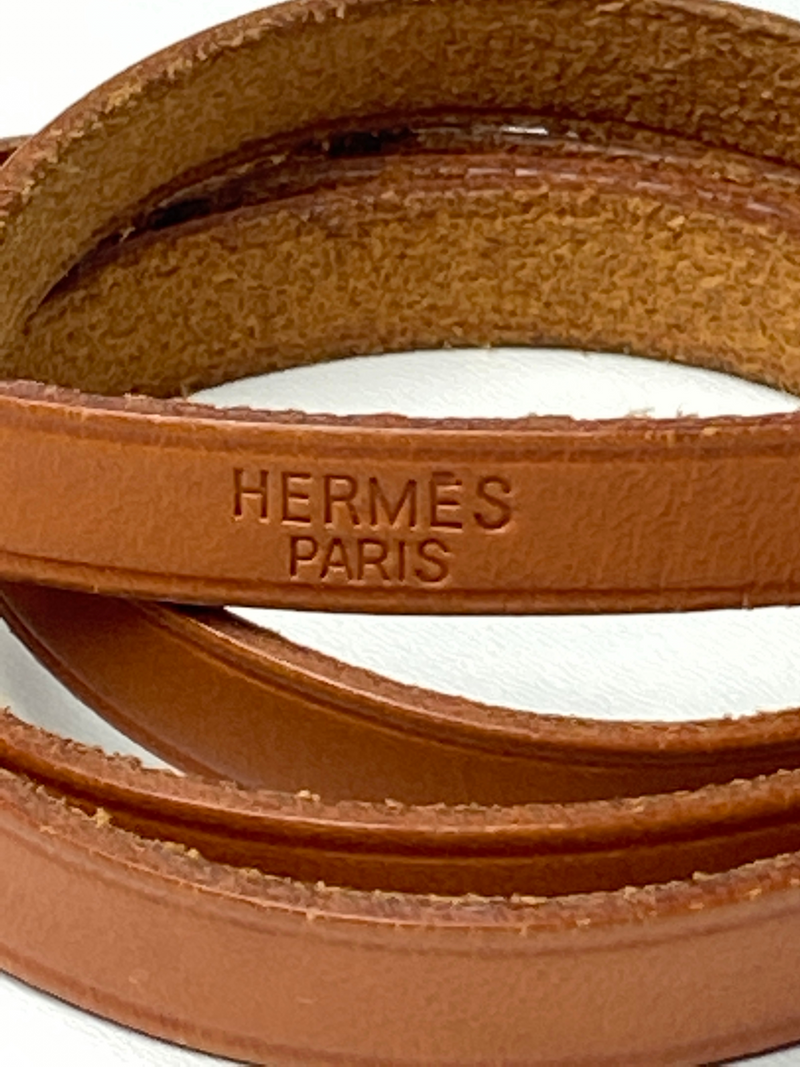 HERMES - VINTAGE LIGHT BROWN LEATHER WRAP BRACELET