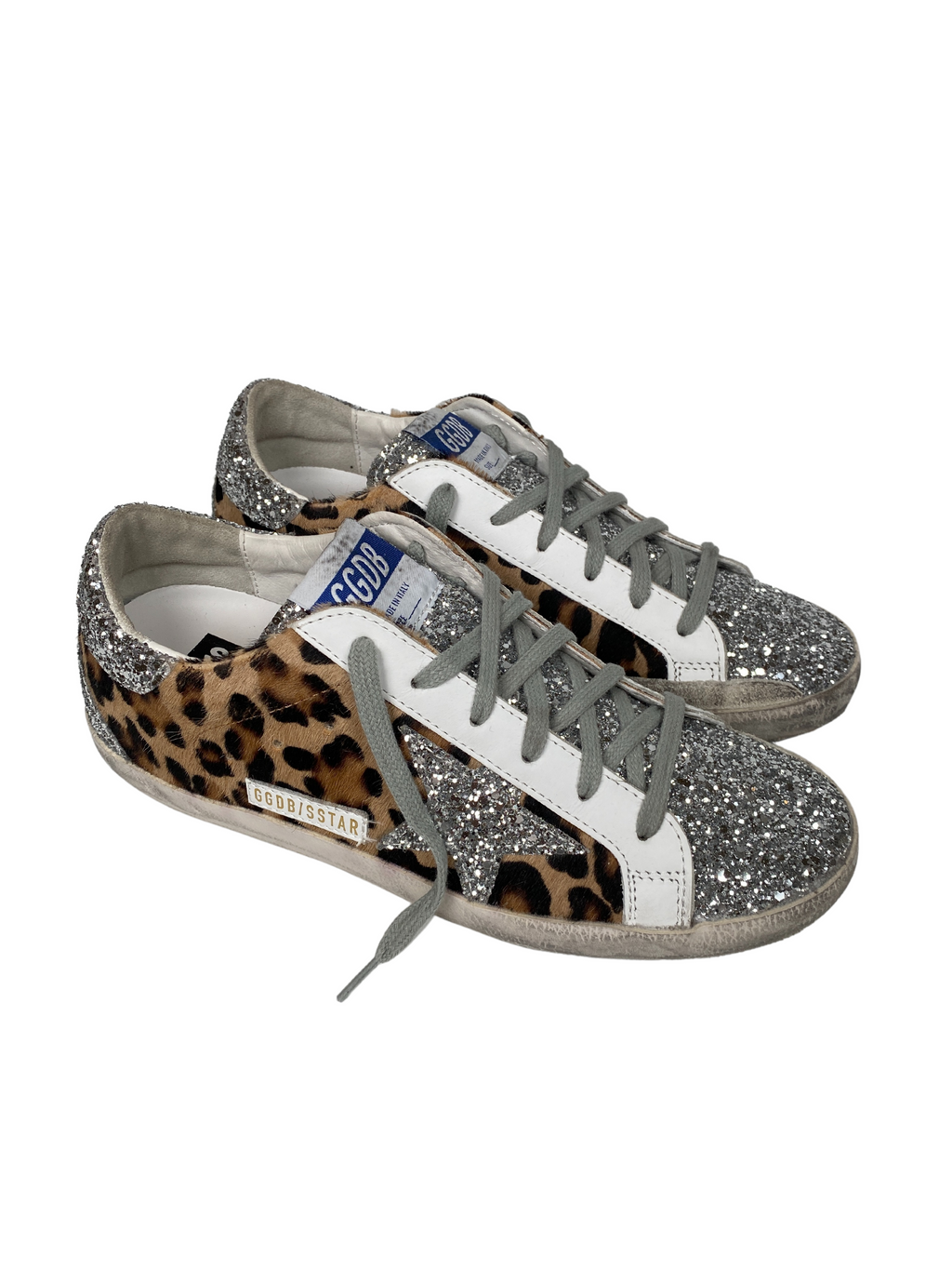 GOLDEN GOOSE - SUPERSTAR LEOPARD AND GLITTER STAR SNEAKERS - SZ 38