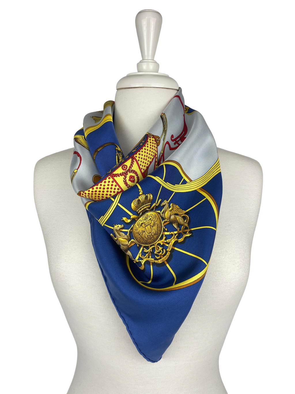 HERMÉS - SPRINGS SILK SCARF IN BLUE BY PHILIPPE LEDOUX  - 90CM