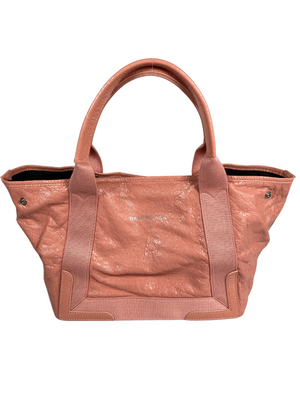 BALENCIAGA - NAVY CABAS S PINK LEATHER TOTE