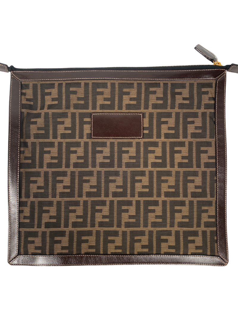FENDI - BROWN ZUCCA CANVAS LARGE COSMETIC CASE POUCH
