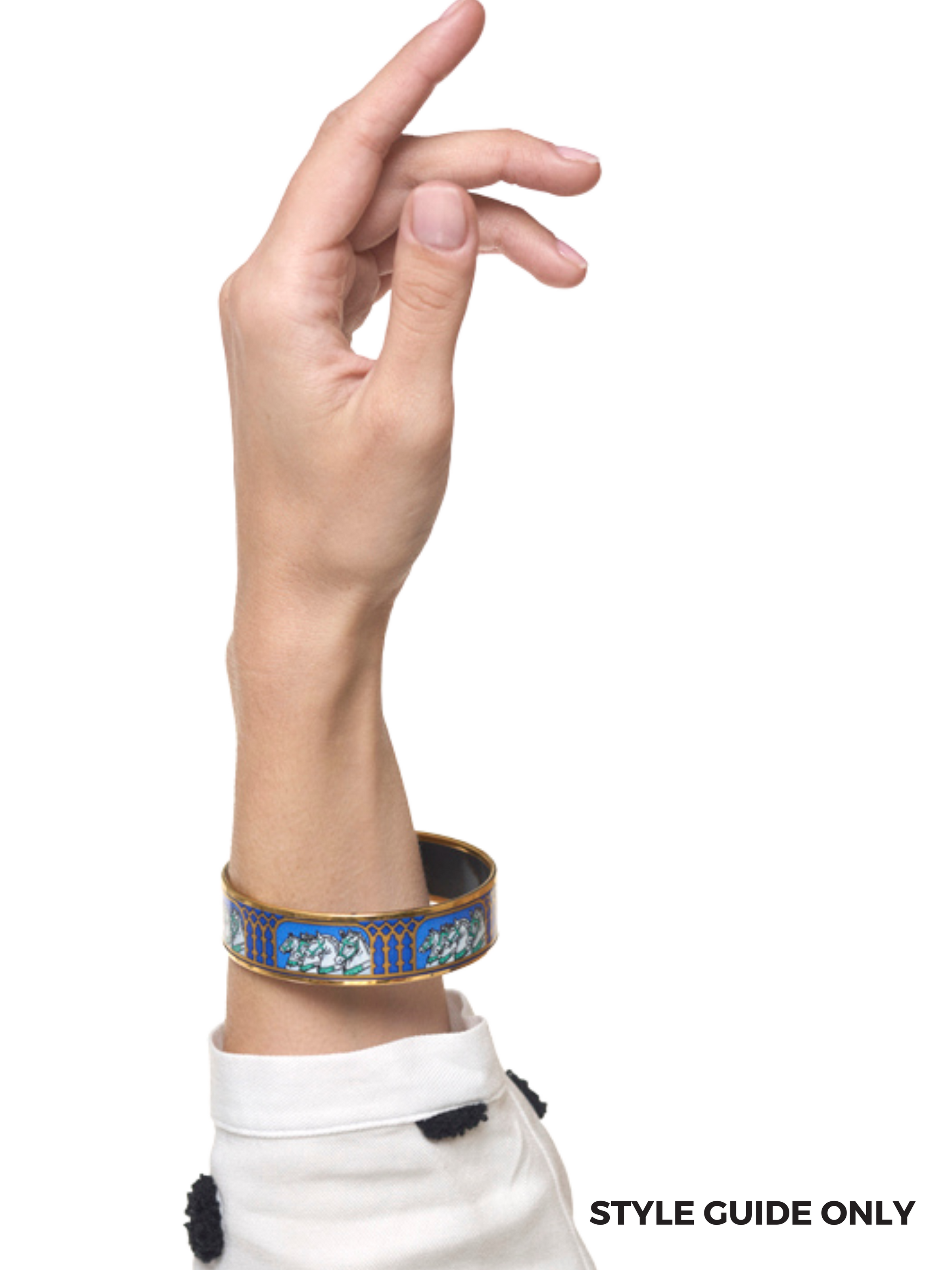 HERMES WIDE BLUE ENAMEL BRACELET BLUE HORSE PRINT VINTAGE RE