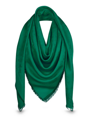 LOUIS VUITTON - MONOGRAM LOGO SILK WOOL SHAWL IN GREEN