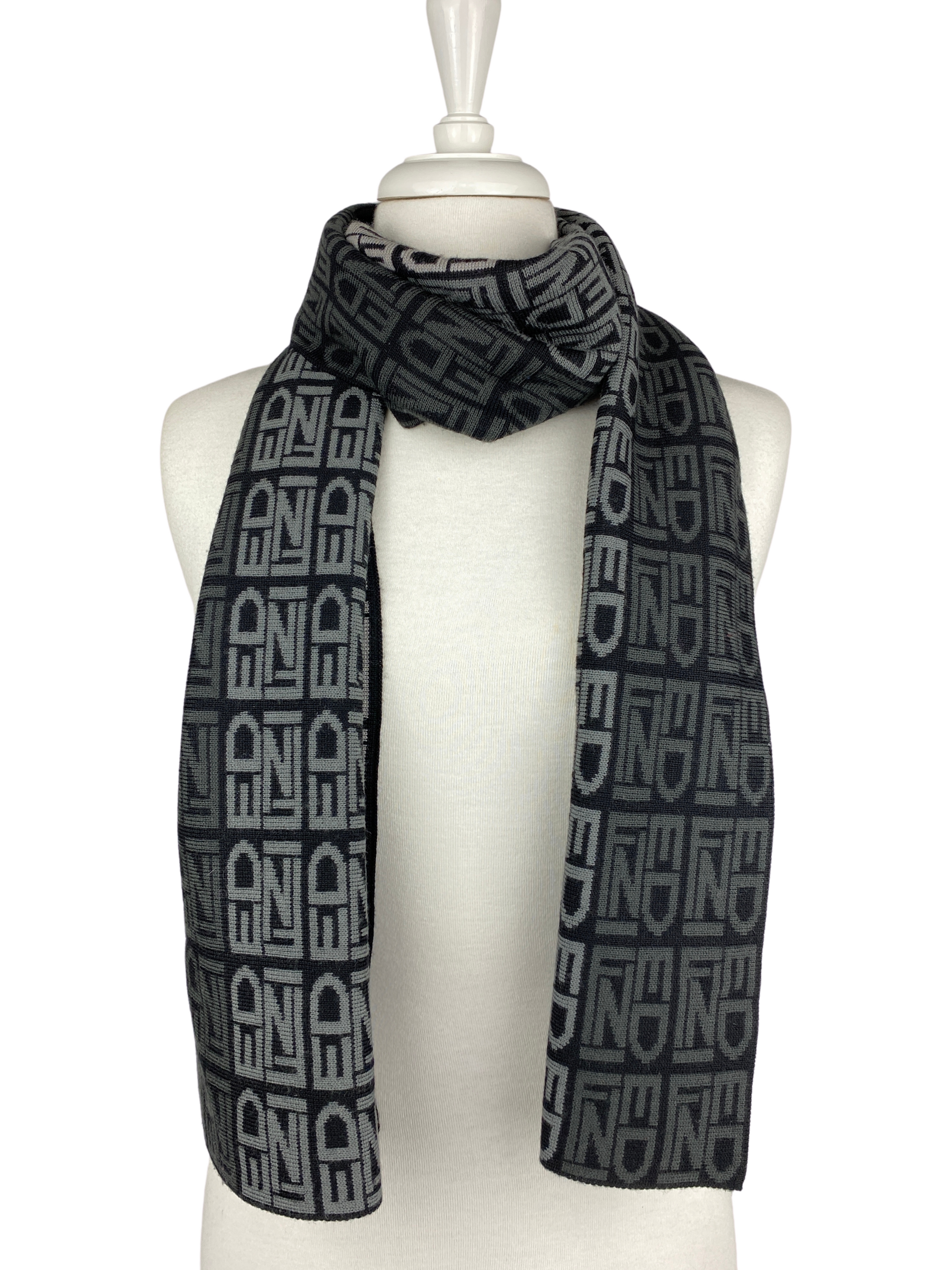 White Monogram Logo Black Hat And Scarf Set Fendi Scarf And Hat