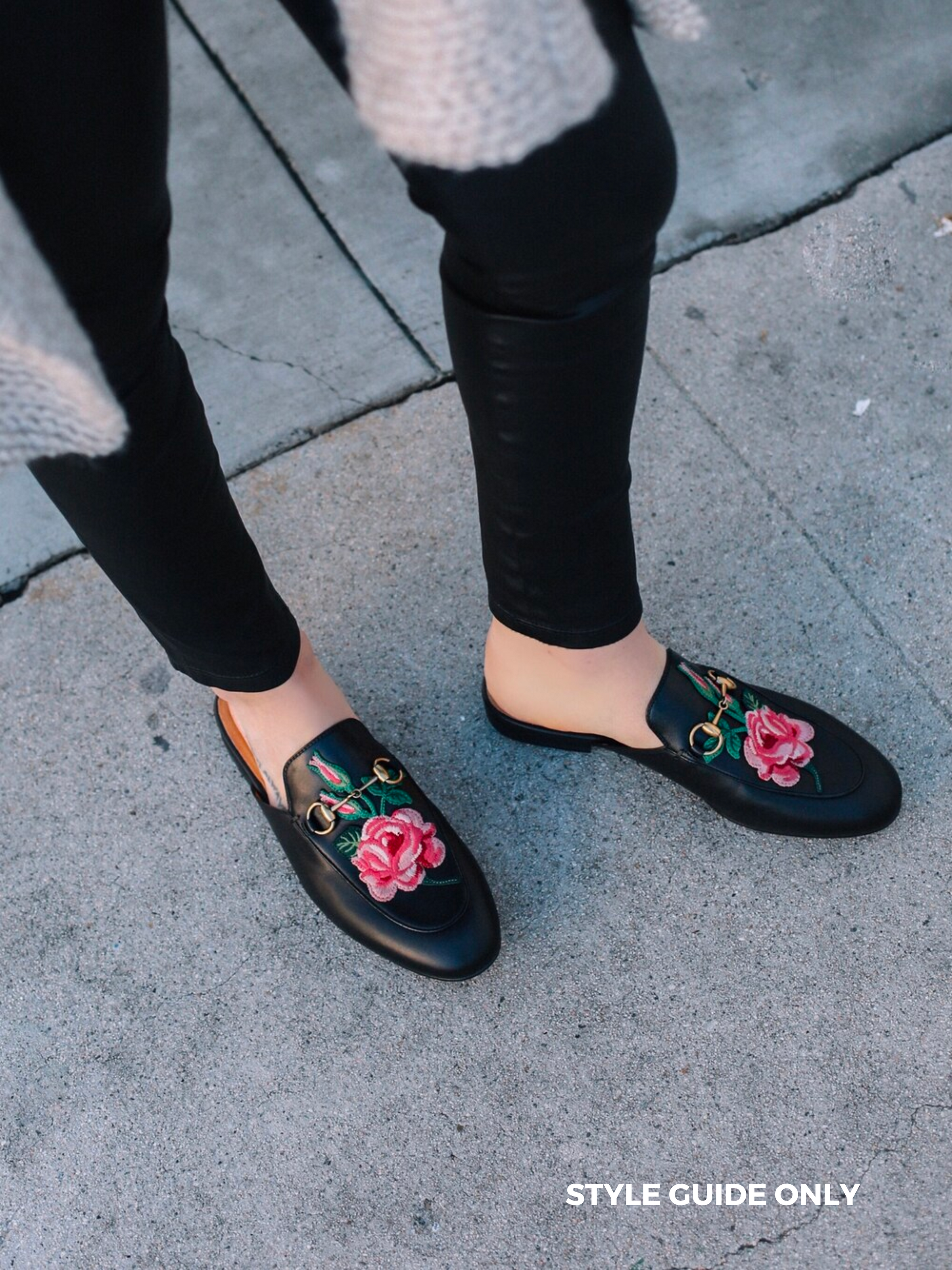 GUCCI BLACK FLORAL EMBROIDERED LEATHER PRINCETOWN MULES SZ 38