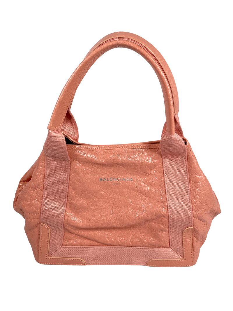 BALENCIAGA - NAVY CABAS S PINK LEATHER TOTE